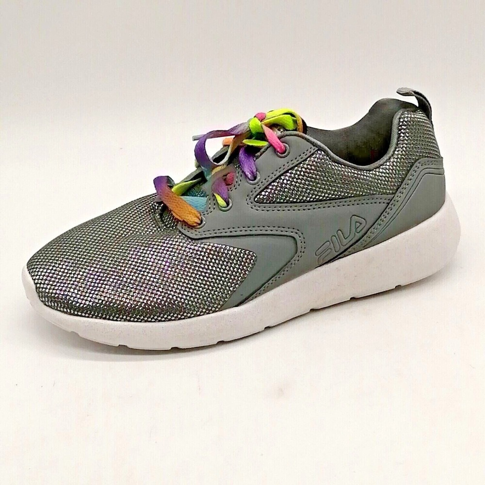 Fila Shoes Girls Silver Metallic 4.5 Walking Sneakers Rainbow Laces School